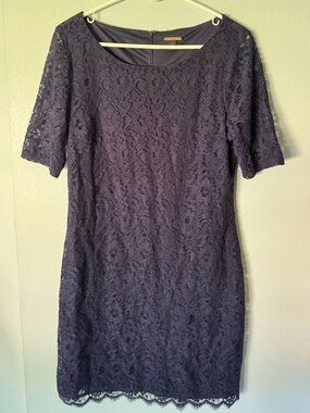 Dana Buchman Navy Lace Midi Sheath Dress
